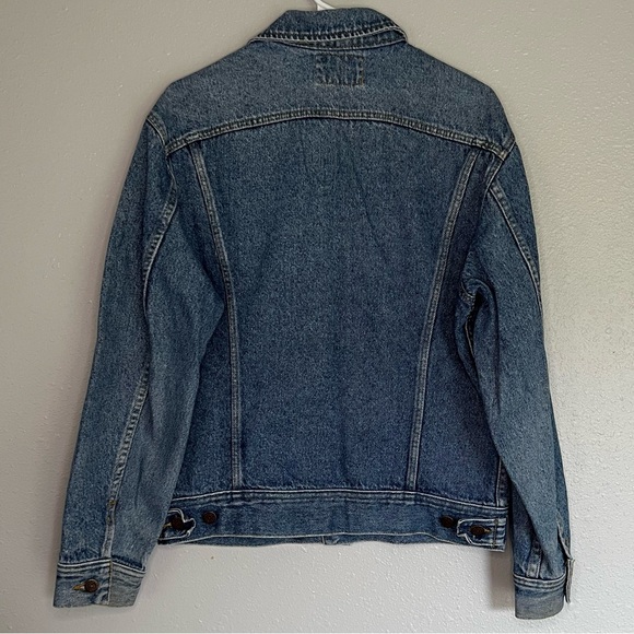 VINTAGE Lee Denim Jacket UNION MADE IN USA Coat Large Trucker Rancher Stone Wash - Picture 8 of 10